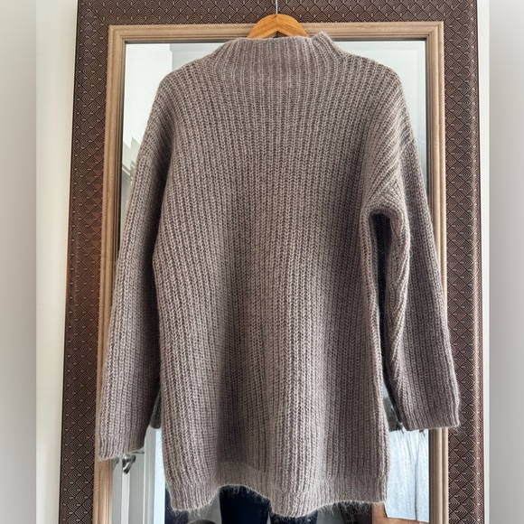 Sundance Taupe Brown Wool Mohair Blend Mock Neck Tunic Sweater - Picture 3 of 5